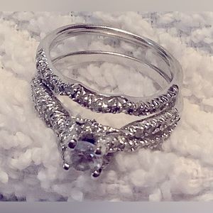 Silver wedding band set. CZ